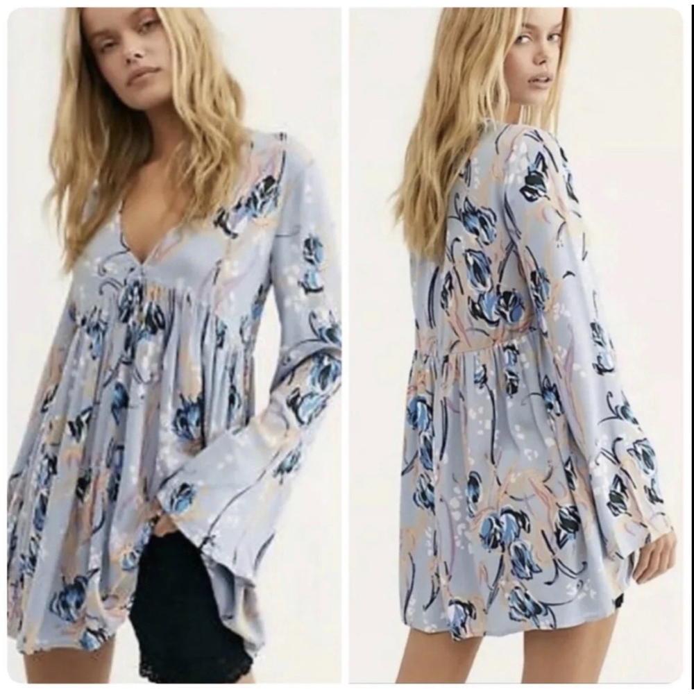 FREE PEOPLE Bella Printed Blue Tunic